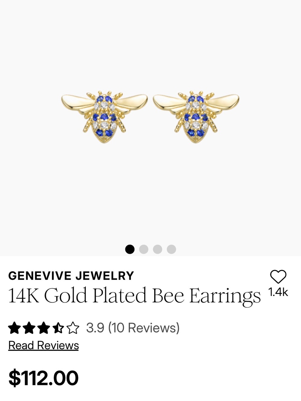 Genevive Jewelry Gold Bee Stud Earrings with Blue Accents